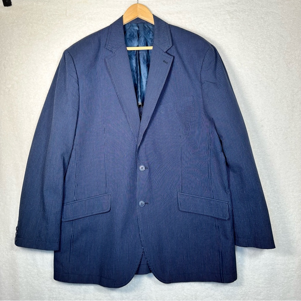 Martin Gordon 100% Linen Sport Coat Blazer Jacket Men's XL Blue pinstripe